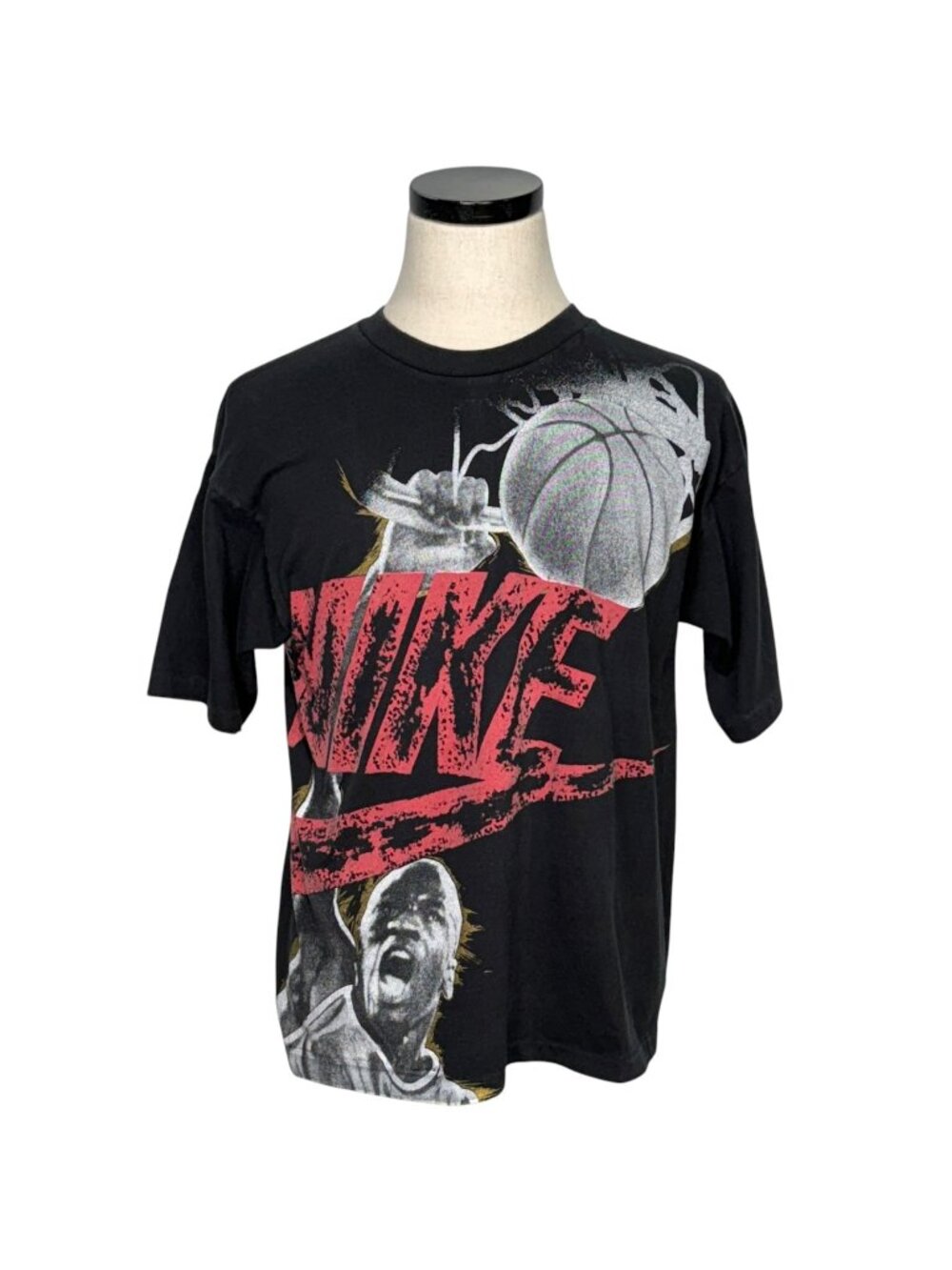 Vintage 80s Nike Graphic Basketball T-Shirt Black M Made In USA 100% Cotton